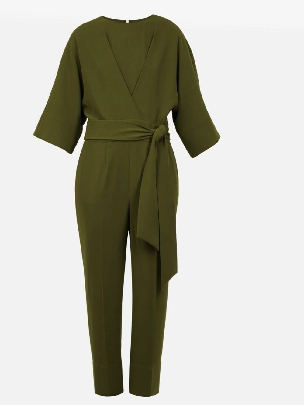 Ted Baker Olive Green Minimalist Cross-over Front Tie-waist Jumpsuit (Size US 4)
